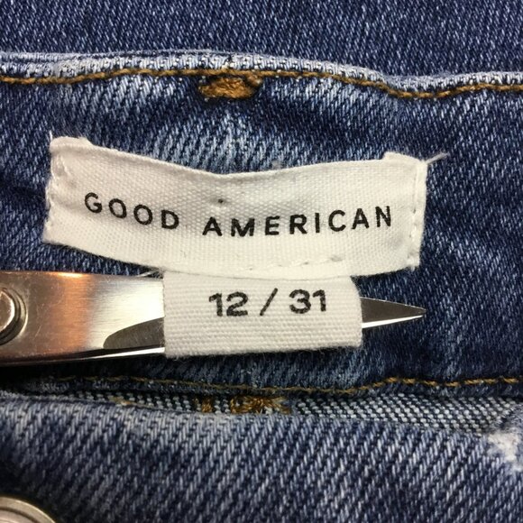 Good American Good Legs Cropped Mini Bootcut Womens 12/31 Bootcut Blue Jeans GLC - Picture 11 of 13